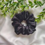 Black Silk Satin XL Scrunchies by Idiyaas.100% hand made pack of 4.